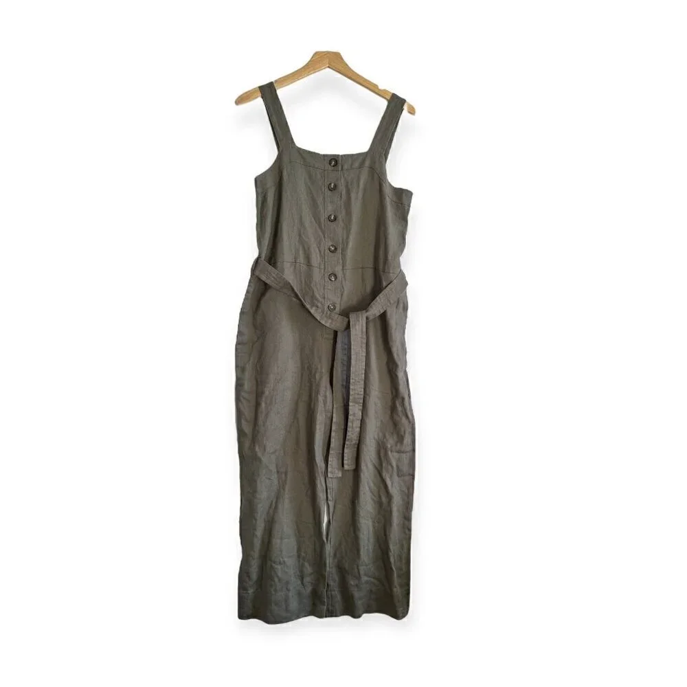 Everlane The Linen Jumpsuit in Pewter Green, Size 4, NWT
